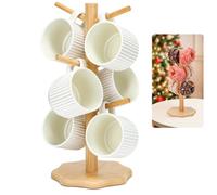 Euqvunn Porte-Gobelet à Café avec 6 Crochets, Arbre Porte-Gobelet, Porte-Tasses Bois Arbre Tasse à Café avec Base Épaissie, Support de Tasse Mug, Support à Bretzel, Arbre à Tasse Bois(couleur du bois)