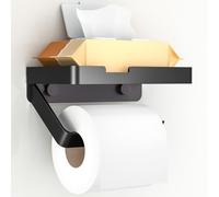 Euqvunn Porte Papier Toilette avec Étagère, Support Papier WC Mural, 3 Méthodes d'Installation [sans Perçage, Autocollant, Vissage], Accessoire de Salle de Bain et Cuisine, Noir Mat
