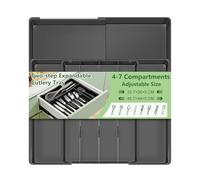 Euqvunn Range couverts pour tiroir extensible dans deux directions, rangement couvert en ABS réglable pour tiroir avec 4 à 7 compartiments pour le rangement et l’organisation de la cuisine