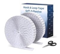 Euqvunn Scratch Autocollant Double Face 2 rouleaux (8 m x 2 cm), Bande Scratch Adhésive avec ciseaux et support quadrillé, pour bricolage, fixation murale, moustiquaire fenetre (Blanc)