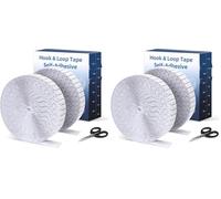 Euqvunn Scratch Autocollant Double Face 2 rouleaux (8 m x 2 cm), Bande Scratch Adhésive avec ciseaux et support quadrillé, pour bricolage, fixation murale, moustiquaire fenetre (Blanc) (Lot de 2)
