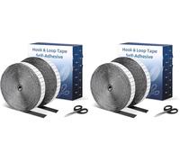 Euqvunn Scratch Autocollant Double Face 2 rouleaux (8 m x 2 cm), Bande Scratch Adhésive avec ciseaux et support quadrillé, pour bricolage, fixation murale, moustiquaire fenetre (Noir) (Lot de 2)