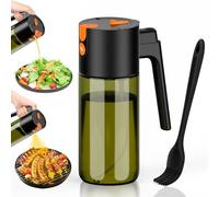 Euqvunn Spray Huile Cuisine 500 ml, 2-en-1 Spray & Verseur, Verre Bloquant la Lumière, Vaporisateur d'Huile Réutilisable pour Cuisine, Friteuse à Air, Salades et Grillades, avec Brosse (Noir)