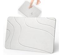 Euqvunn Tapis de Bain Diatomite 60 x 39 cm - Séchage Rapide en 30s, Tapis de Bain Antiderapant avec Papier Abrasif pour Nettoyage, pour Salle de Bain Cuisine Entrée Gamelles pour Animaux - Blanc