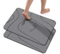 Euqvunn Tapis de Bain Diatomite Séchage Rapide 60 x 39 cm 2 Pièces - Tapis Antidérapant Absorbant en Pierre, Anti Moisissure Tapis de Salle de Bain pour Cuisine et Baignoire - Gris