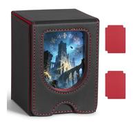 Euqvunn TCG Deck Box avec fenêtre d'affichage, peut contenir jusqu'à 130 cartes à pochettes simples, 2 séparateurs pour rangement facile, idéale pour l'exposition et le transport (Noir Rouge