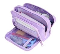 Euqvunn Trousse Crayons Grande Capacité avec 3 Compartiments - Sac de Papeterie Organisateur pour Fourniture Scolaire et de Bureau, Adaptée pour Garçons, Filles et Adultes - Violet