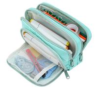 Euqvunn Trousse Crayons Grande Capacité avec 3 Compartiments - Sac de Papeterie Organisateur pour Fourniture Scolaire et de Bureau, Adaptée pour Garçons, Filles et Adultes - Cyan