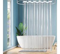 EurCross Rideau de douche transparent extra long 180 x 220 cm, pour baignoire, imperméable, 220 cm, en plastique PEVA, avec 5 aimants en bas, anti-moisissure, antibactérien, avec 12 crochets
