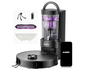 Eureka E20 Evo Plus Robot Aspirateur Laveur avec Station sans Sac Aspiration 10000 Pa Aspirateur Robot Autovidange, Anti Enchevêtrement pour Cheveux Poils d'animaux, Soulèvement de Serpillière 10mm