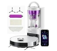 EUREKA E20 Plus Robot Aspirateur de 8000 Pa avec Station de Vidange Automatique sans Sac, Robot Aspirateur Laveur Anti Enchevêtrement, Évitement d'obstacles 3D, Autonomie de 180 Minutes, DuoDetect AI