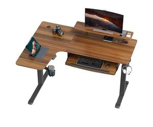 EUREKA ERGONOMIC Bureau Assis Debout Électrique 155x110cm Bureau d'angle en Forme L avec Plateau de Clavier Bureau Gaming LED Réglable en Hauteur avec Tapis de Souris, Porte-gobelet et Crochet Casque
