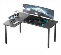 EUREKA ERGONOMIC Bureau d'angle Gaming en Forme L, Bureau Informatique 155x110cm, Tapis de Souris Inclus, Noir