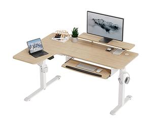 EUREKA ERGONOMIC Bureau Électrique Réglable en Hauteur 152 × 110 cm, Bureau Ergonomique d'angle en Forme de L avec Plateau de Clavier, avec Support d'affichage et Bande LED