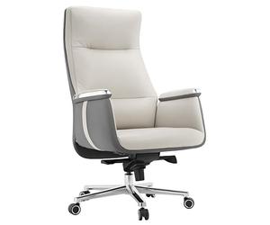 EUREKA ERGONOMIC Chaise de Bureau Ergonomique, Fauteuil de Bureau avec Siège Extra Large, Chaise en Cuir Reglable en Hauteur, Inclinaison de 90° à 135°, Beige & Gris