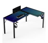 EUREKA ERGONOMIC Table de Jeu LED RVB en Forme de L - 152,4 x 102,4 x 76,2 cm - Bureau d'angle - Bureau d'ordinateur - Sync Lights Up - Bureau en Verre trempé - Contrôle de l'application
