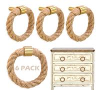 EureKaEr Lot de 6 poignées de tiroir nautiques dorées en laiton et corde de jute pour meubles nautiques et décoration de meubles
