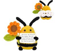 EureKaEr Positive Abeille au crochet avec carte inspirante, mini poupée en laine d'abeille positive, cadeau d'encouragement pour femmes et filles, décoration de fête d'anniversaire, 1 pièce