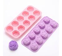 EUREKORA Lot de 2 bacs à glaçons en forme de rose - 10 cavités - En silicone antiadhésif - Sans BPA - Réutilisables - Pour la cuisson de la glace, le savon
