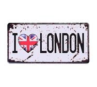 Eureya I Love London Automatique de Voiture de Plaque d'immatriculation Tag Home/Cafe Bar/Pub/Restaurant/Salon Décoration Murale Vintage Plaque 6"x12"