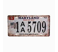Eureya Maryland 1 AA 5709 de Voiture de Plaque d'immatriculation Tag Home/Cafe Bar/Pub/Restaurant/Salon Décoration Murale Vintage Plaque 15x30cm
