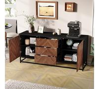 EURHCIO Buffet Cuisine 145x40x67cm,Commode Chambre,Buffet Salle a Manger avec 3 Tiroirs,Étagères Réglables,2 Portes,pour Cuisine Salon(O-Chêne)
