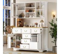 EURHCIO Buffet Haut de Cuisine,Armoire de Salon Moderne,Buffet Salle a Manger,Meuble de Rangemen avec Prises électriques et éclairage LED,118x40x180cm (Blanc-F)