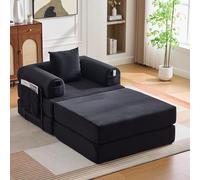 EURHCIO Canapé 1 Place en Velours côtelé avec Pouf,Canapé Lit Convertible Multifonctionnel Moderne,Poches Latérales et 1 Coussin,DIY Libre,pour Salon,Chambre,Bureau (Noir-1+A)