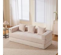 EURHCIO Canapé 2 Places en Chenille,Canapé Lit Convertible Multifonctionnel Moderne,Poches Latérales et 3 Coussins,DIY Libre,pour Salon,Chambre,Bureau (Beige-S)