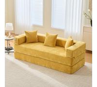 EURHCIO Canapé 2 Places en Chenille,Canapé Lit Convertible Multifonctionnel Moderne,Poches Latérales et 3 Coussins,DIY Libre,pour Salon,Chambre,Bureau (Jaune-S)