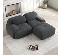 EURHCIO Canapé 2 Places en Velours Côtelé avec 1 Pouf,Canapé Modulable avec Accoudoirs Incurvés et Dessous Antidérapant,Rembourrage très élastique,pour Salon,Chambre et Home Cinéma (Gris-1)