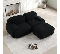 EURHCIO Canapé 2 Places en Velours Côtelé,Canapé Modulable avec 1 Pouf