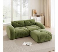 EURHCIO Canape 2 Places Salon,Canapé d'angle,1 Pouf,Modulable et Convertible,Tissu Chenille,Aucun Montage Requis (Vert, 2places+1pouf)