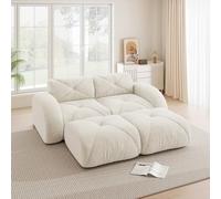 EURHCIO Canape 2 Places Salon,Canapé d'angle,2 Poufs,Modulable et Convertible,Tissu Chenille,Aucun Montage Requis (Blanc, 2places+2poufs)