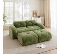 EURHCIO Canape 2 Places Salon,Canapé d'angle,2 Poufs,Modulable et Convertible,Tissu Chenille,Aucun Montage Requis (Vert, 2places+2poufs)