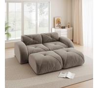 EURHCIO Canape 2 Places Salon,Canapé d'angle,2 Poufs,Modulable et Convertible,Tissu Chenille,Aucun Montage Requis (Marron, 2places+2poufs)