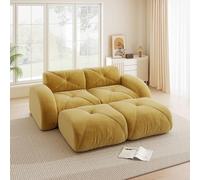 EURHCIO Canape 2 Places Salon,Canapé d'angle,2 Poufs,Modulable et Convertible,Tissu Chenille,Aucun Montage Requis (Jaune, 2places+2poufs)