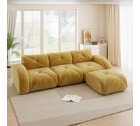 EURHCIO Canape 3 Places Salon,Canapé d'angle en L,1 Pouf,Modulable et Convertible,Tissu Chenille,Aucun Montage Requis (Jaune, 3places+1pouf)