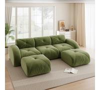 EURHCIO Canape 3 Places Salon,Canapé d'angle en U,2 Poufs,Modulable et Convertible,Tissu Chenille,Aucun Montage Requis (Vert, 3places+2poufs)