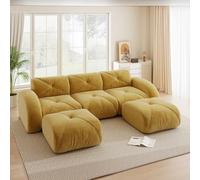 EURHCIO Canape 3 Places Salon,Canapé d'angle en U,2 Poufs,Modulable et Convertible,Tissu Chenille,Aucun Montage Requis (Jaune, 3places+2poufs)