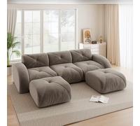 EURHCIO Canape 3 Places Salon,Canapé d'angle en U,2 Poufs,Modulable et Convertible,Tissu Chenille,Aucun Montage Requis (Marron, 3places+2poufs)