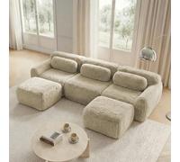 EURHCIO Canape 3 Places Salon,Canapé en U d'angle,Modulable,Sofa avec 2 poufs,Peluche,Boneless,Pas d’Assemblage Requis,pour Salon,Chambre,Bureau (Kaki Clair, 3 Places+2 poufs)