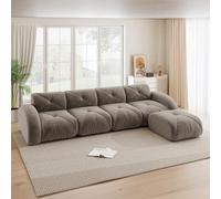 EURHCIO Canape 4 Places Salon,Canapé d'angle en L,1 Pouf,Modulable et Convertible,Tissu Chenille,Aucun Montage Requis (Marron, 4places+1pouf)
