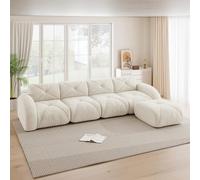 EURHCIO Canape 4 Places Salon,Canapé d'angle en L,1 Pouf,Modulable et Convertible,Tissu Chenille,Aucun Montage Requis (Blanc, 4places+1pouf)