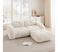 EURHCIO Canape 4 Places Salon,Canapé d'angle en U,2 Poufs,Modulable et Convertible,Tissu Chenille,Aucun Montage Requis (Blanc, 2places+1pouf)