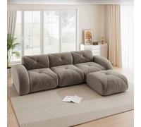 EURHCIO Canape 4 Places Salon,Canapé d'angle en U,2 Poufs,Modulable et Convertible,Tissu Chenille,Aucun Montage Requis (Marron, 3places+1pouf)