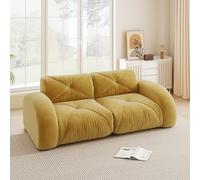 EURHCIO Canape 4 Places Salon,Canapé d'angle en U,2 Poufs,Modulable et Convertible,Tissu Chenille,Aucun Montage Requis (Jaune, 2places)