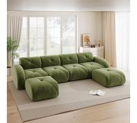 EURHCIO Canape 4 Places Salon,Canapé d'angle en U,2 Poufs,Modulable et Convertible,Tissu Chenille,Aucun Montage Requis (Vert, 4places+2poufs)