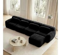EURHCIO Canape 4 Places Salon,Canapé d'angle,Modulable,Sofa avec 1 Pouf,Peluche,Boneless,Pas d’Assemblage Requis,pour Salon,Chambre,Bureau (Noir, 4 Places+1 Pouf)