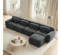 EURHCIO Canape 4 Places Salon,Canapé d'angle,Modulable,Sofa avec 1 Pouf,Peluche,Boneless,Pas d’Assemblage Requis,pour Salon,Chambre,Bureau (Gris, 4 Places+1 Pouf)